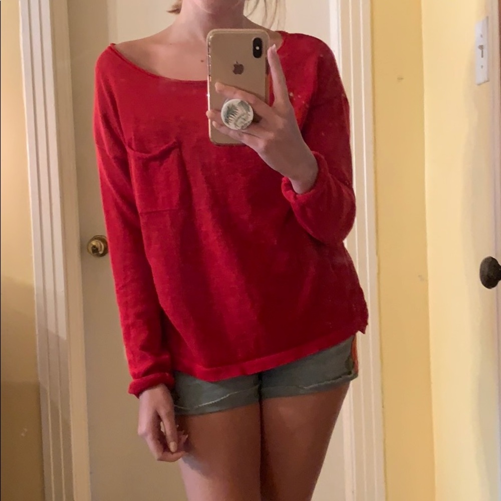 Sheer Red Top with Pocket